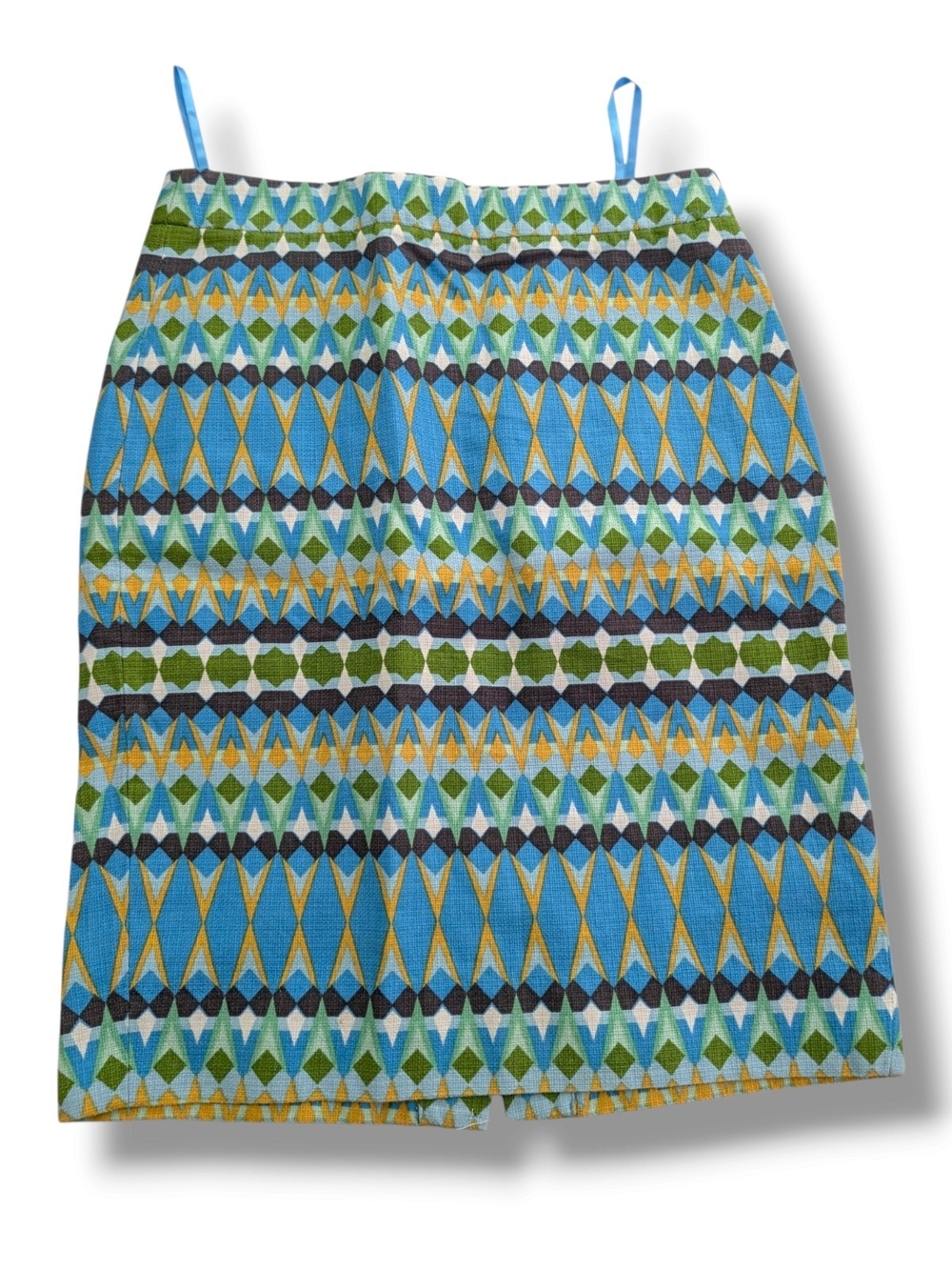 J. Crew Geometric Blue, Green & Yellow Pencil Skirt, Size 00